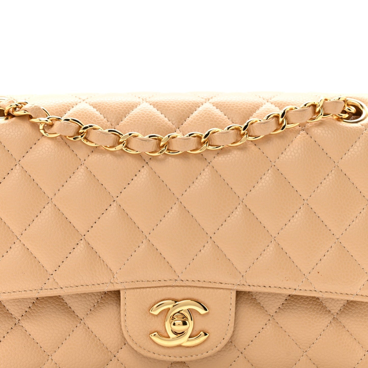 Caviar Quilted Medium Double Flap Beige Clair