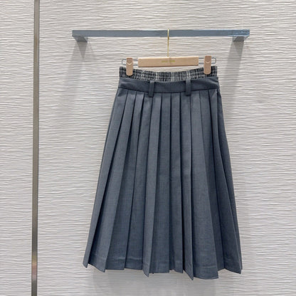 Miu SS26 Set Polo Shirt Pleated Skirt White Charcoal Grey Polyester Cotton 351269