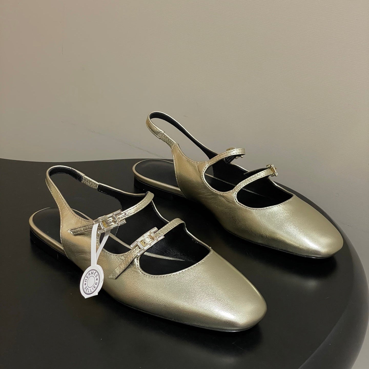 Hermes 26S Mila Open-Heel Sandals Gold in Calfskin 594343