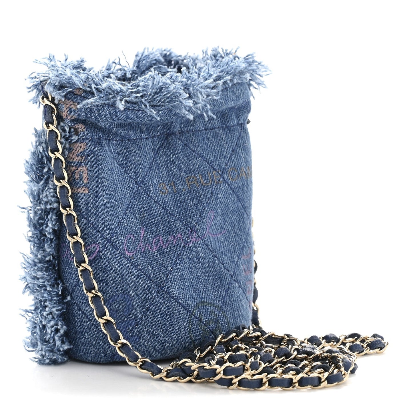 Denim Quilted Mood Mini Bucket With Chain Blue Multicolor
