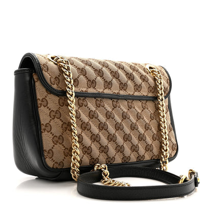 Monogram Matelasse Diagonal Small GG Marmont Shoulder Bag Beige Black