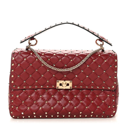 Nappa Large Rockstud Spike Shoulder Bag Rubino