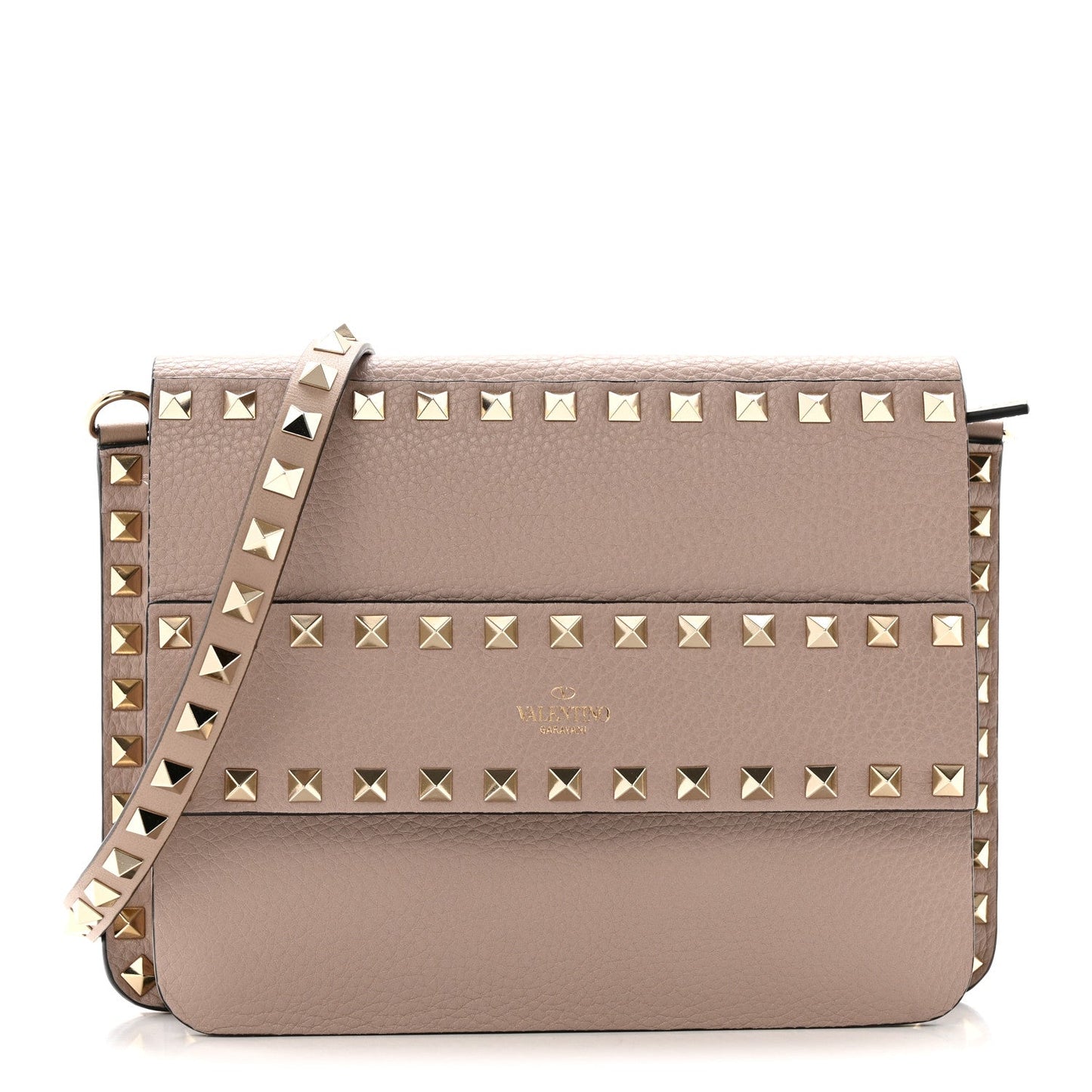 Grained Calfskin Small Rockstud Flap Crossbody Bag Poudre