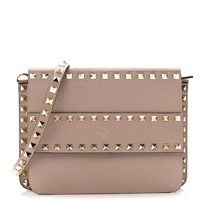 Grained Calfskin Small Rockstud Flap Crossbody Bag Poudre