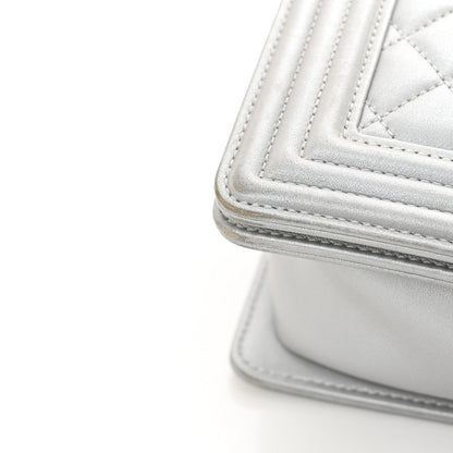 Metallic Calfskin Quilted New Medium Boy Flap Silver