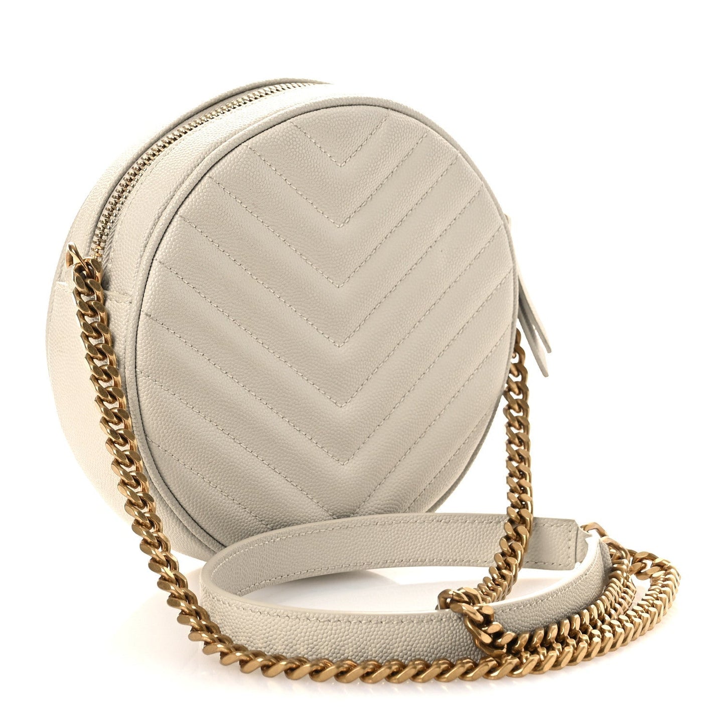 Grain De Poudre Matelasse Chevron Quilted Round Vinyle Camera Bag Crema Soft