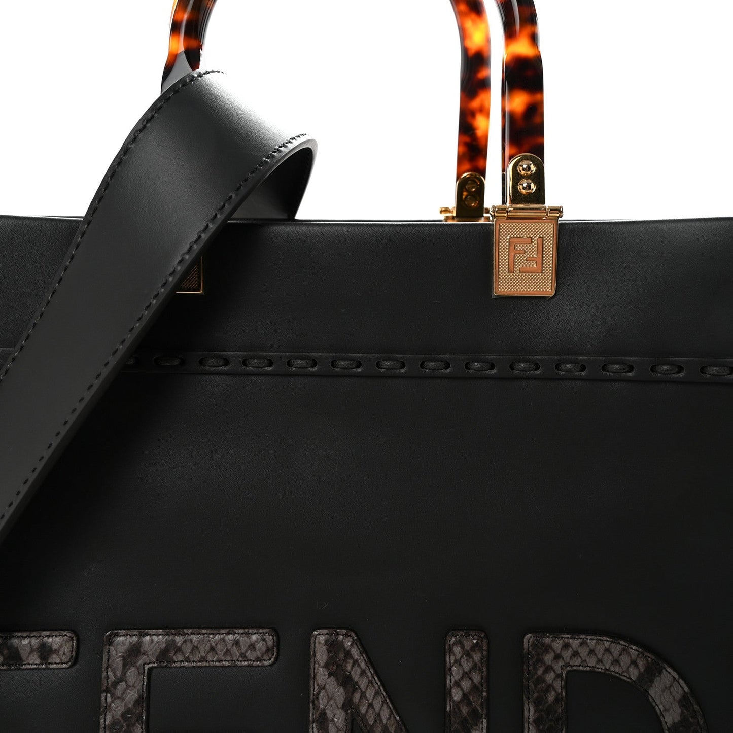 Vitello King Plexiglass Elaphe Snakeskin Print Logo Medium Fendi Sunshine Shopper Tote Dark Asphalt