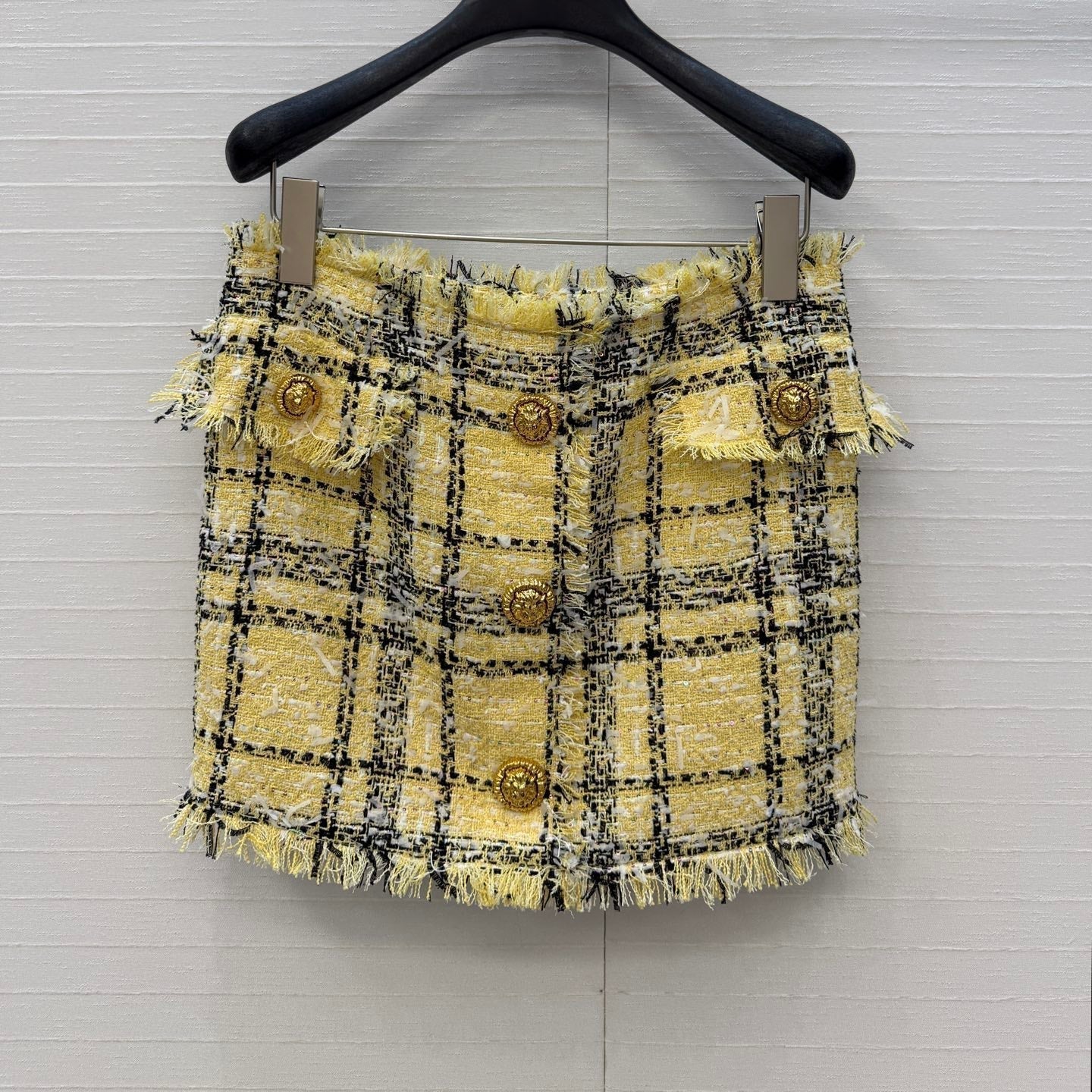 Balmain 26s Skirt Yellow Black Tweed 346066