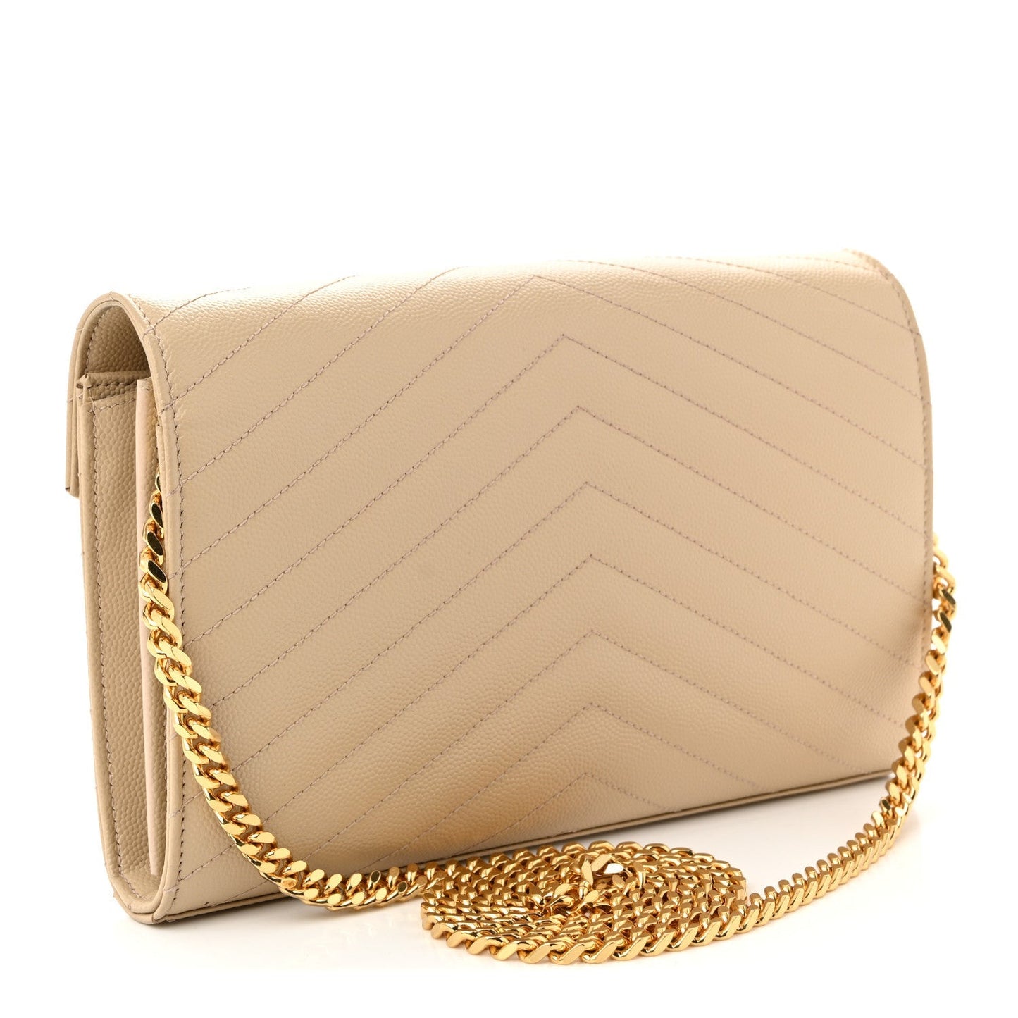 Grain De Poudre Matelasse Chevron Monogram Chain Wallet Nude Powder
