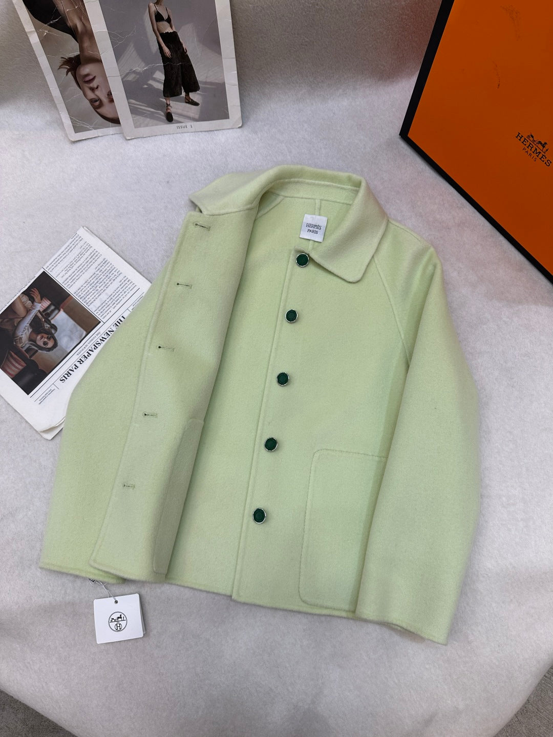 HM Double-Faced Cropped Coat Mint Green Cashmere 304249
