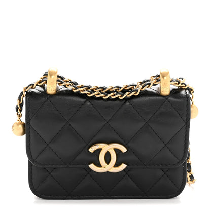 Calfskin Quilted Perfect Fit Coin Purse With Chain Black
