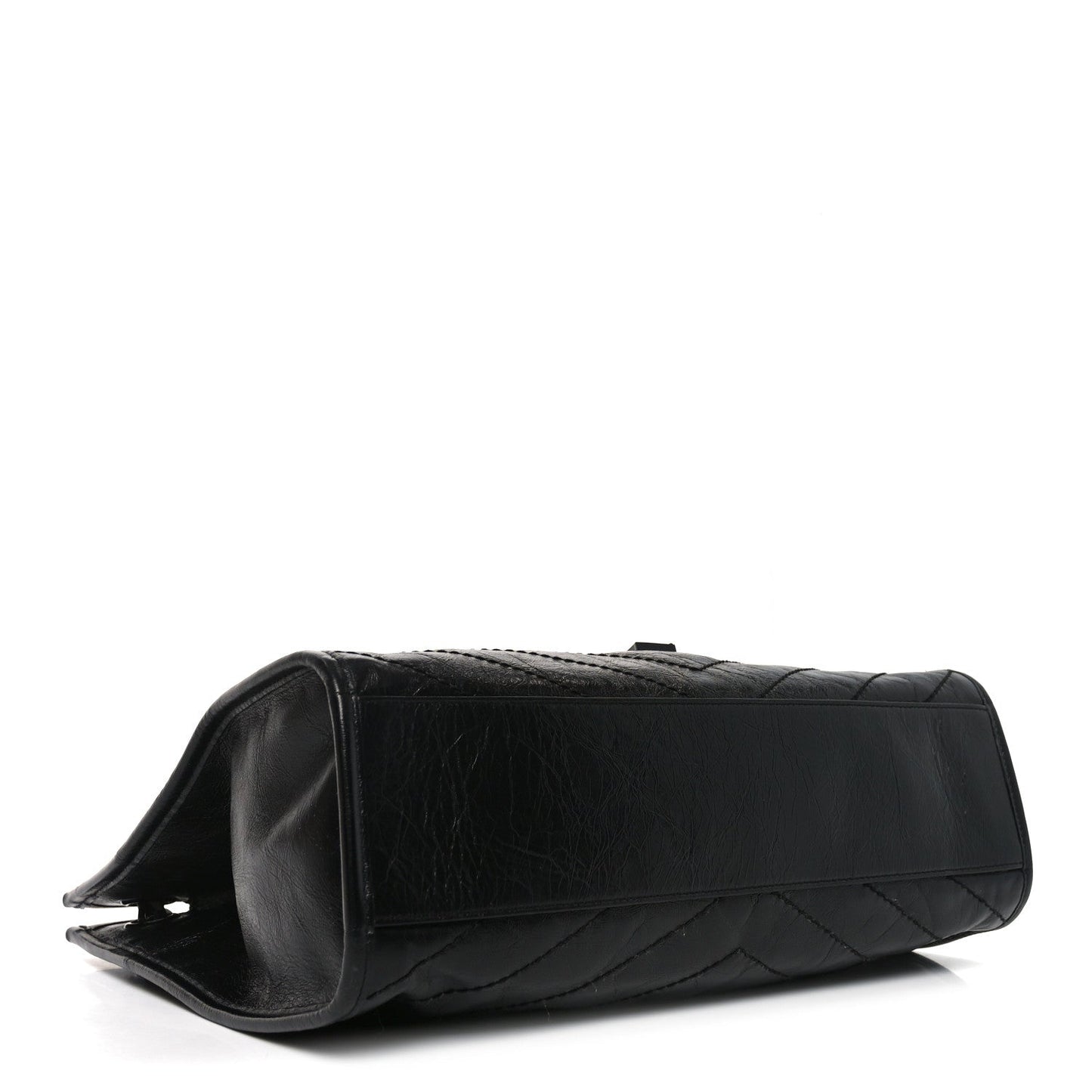 Crinkled Calfskin Matelasse Monogram Medium Niki Shopper Tote Black