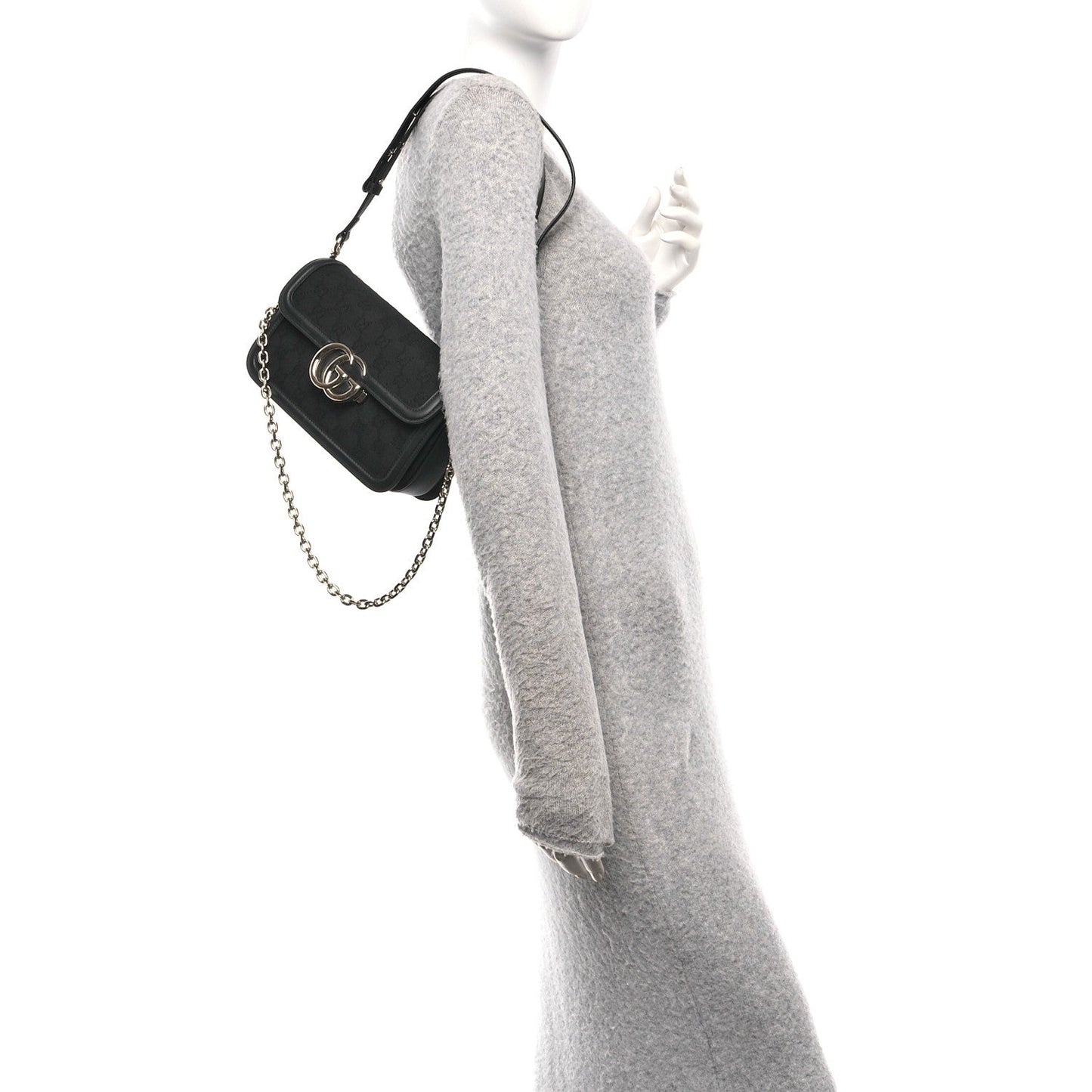 Crepe Wool Silk GG Monogram Go Small Shoulder Bag Black