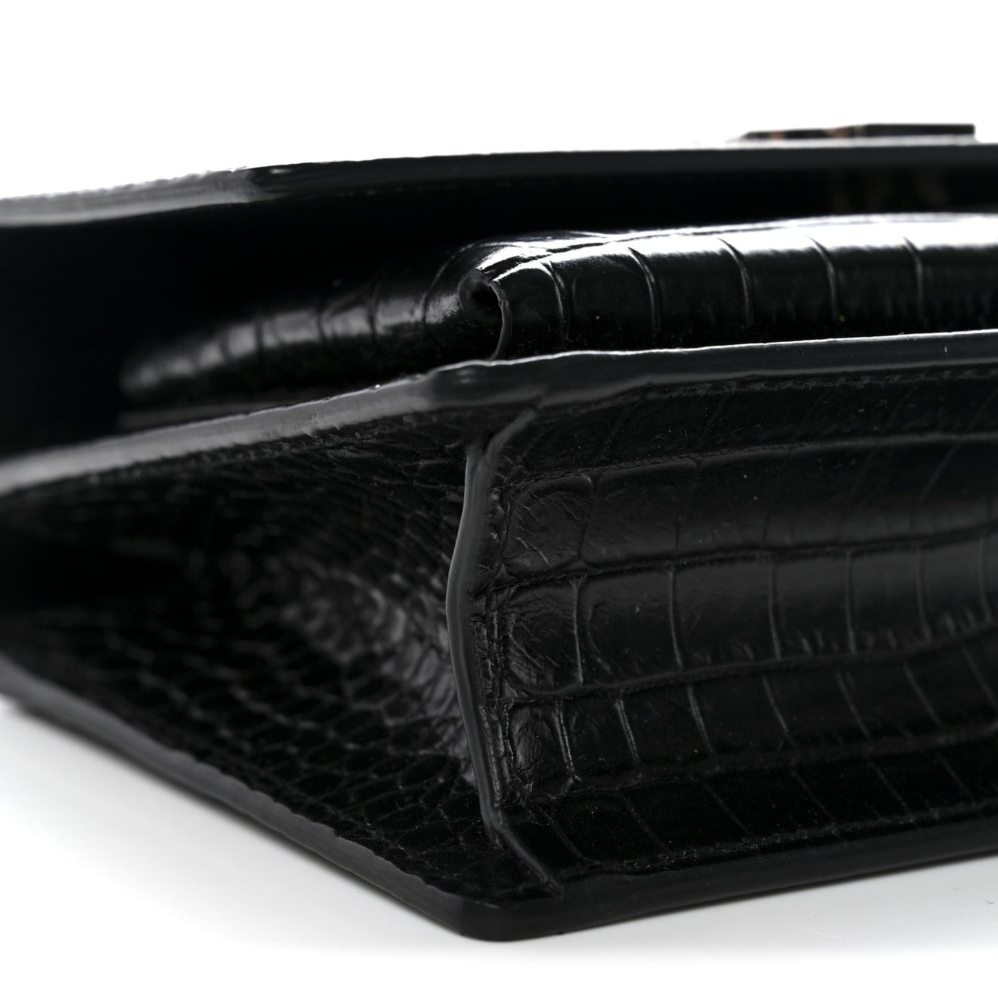 Calfskin Crocodile Embossed Monogram Sunset Chain Wallet Black