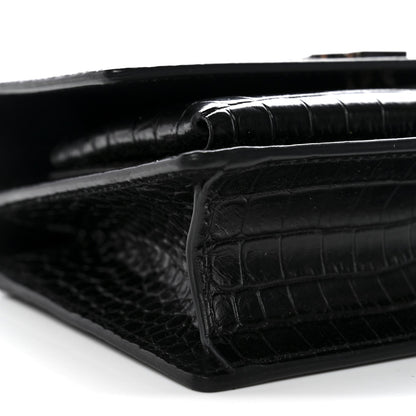 Calfskin Crocodile Embossed Monogram Sunset Chain Wallet Black
