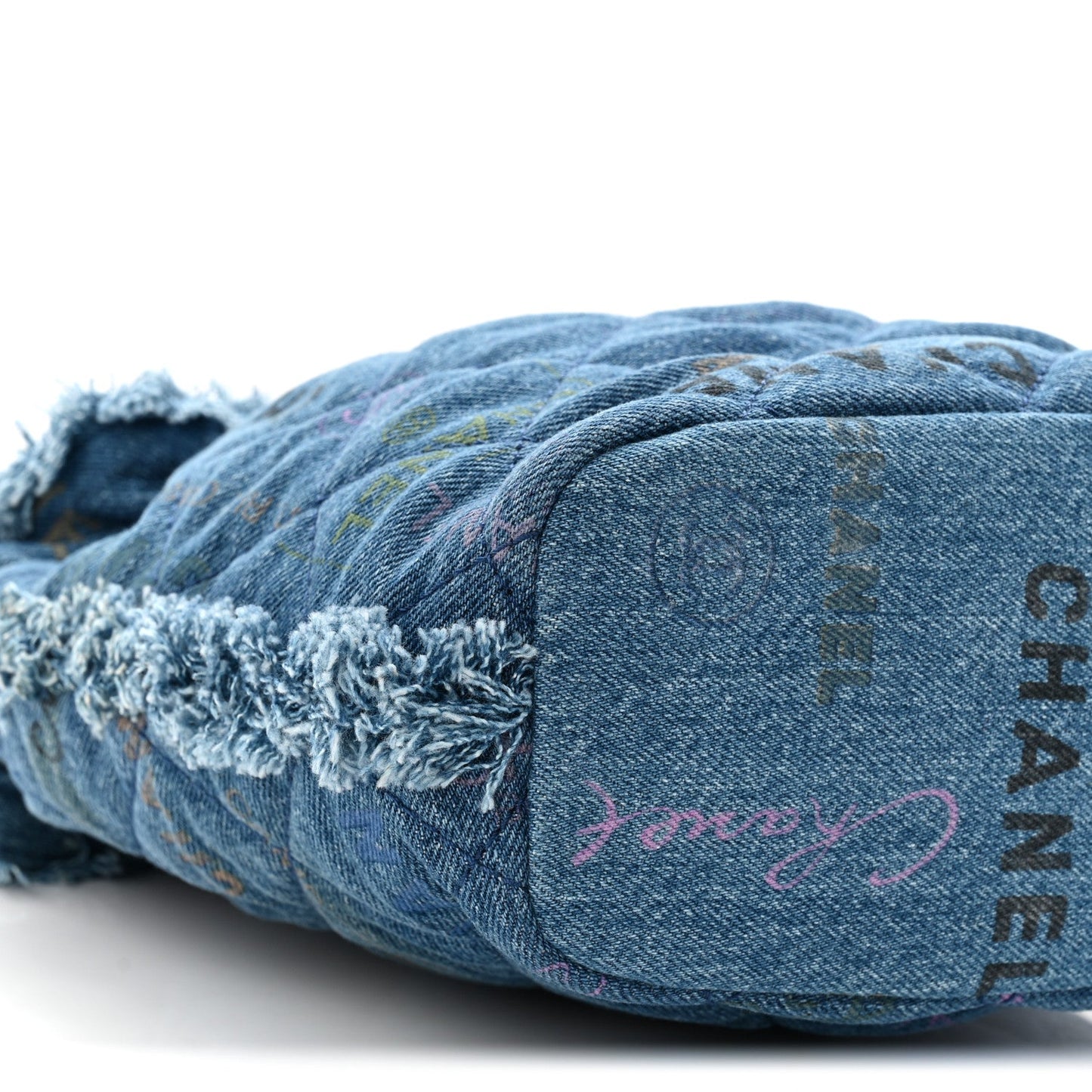 Denim Quilted Small Mood Bucket With Chain Blue Yellow Orange