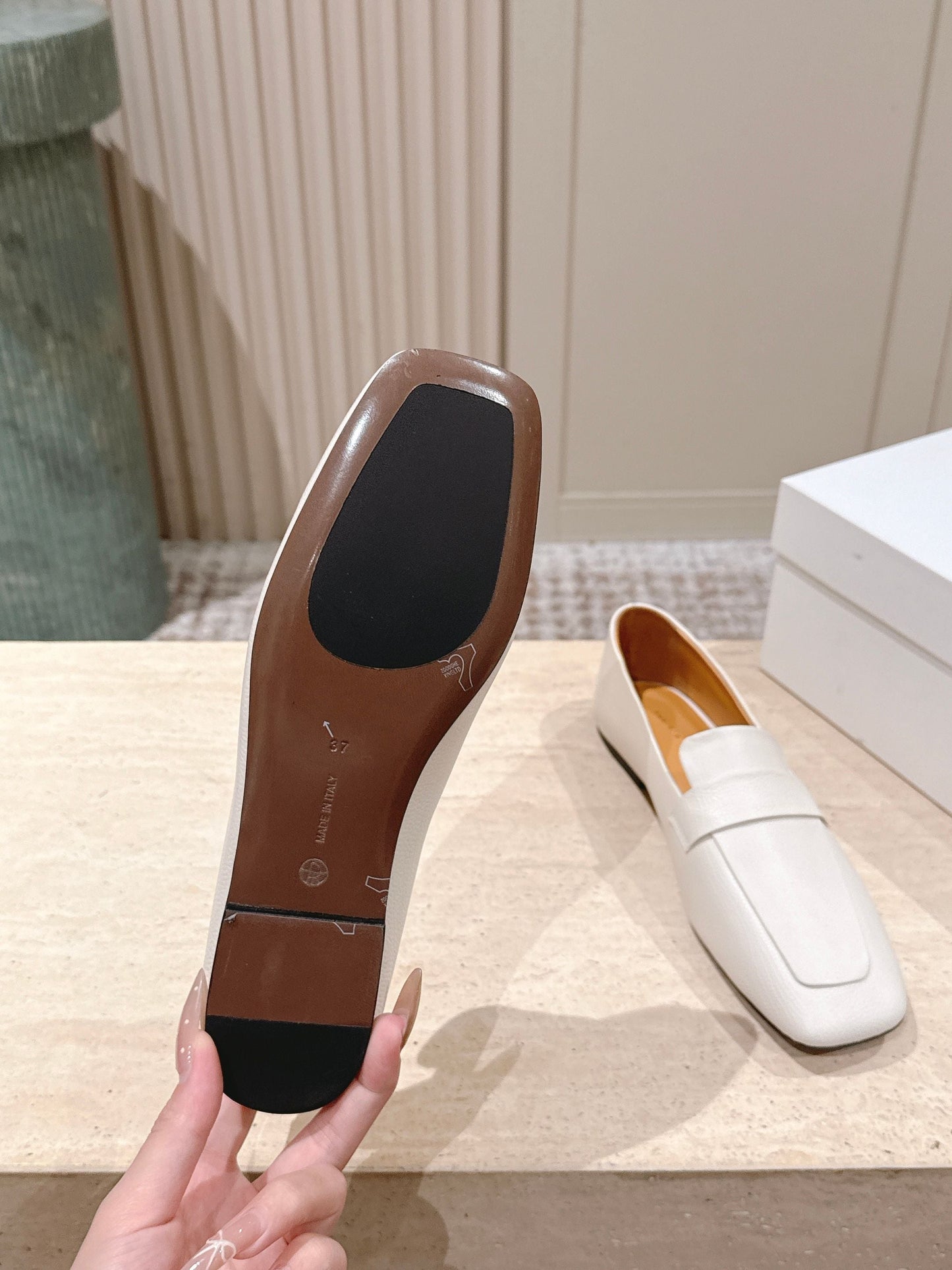 The Row 2025 Square Toe Loafer Cream Sheepskin 556137