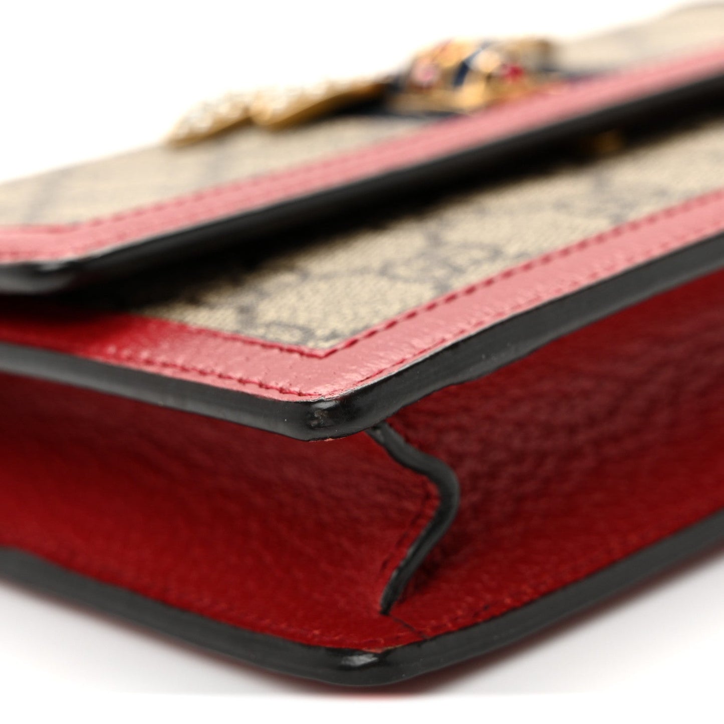 GG Supreme Monogram Web Queen Margaret Chain Wallet Red
