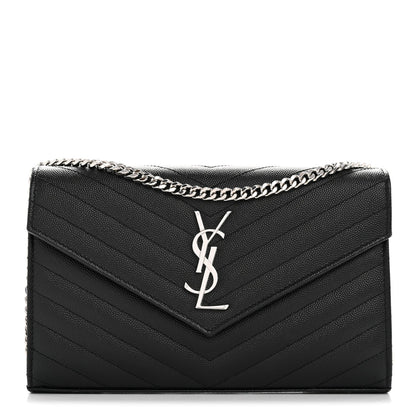 Grain De Poudre Matelasse Chevron Monogram Chain Wallet Black