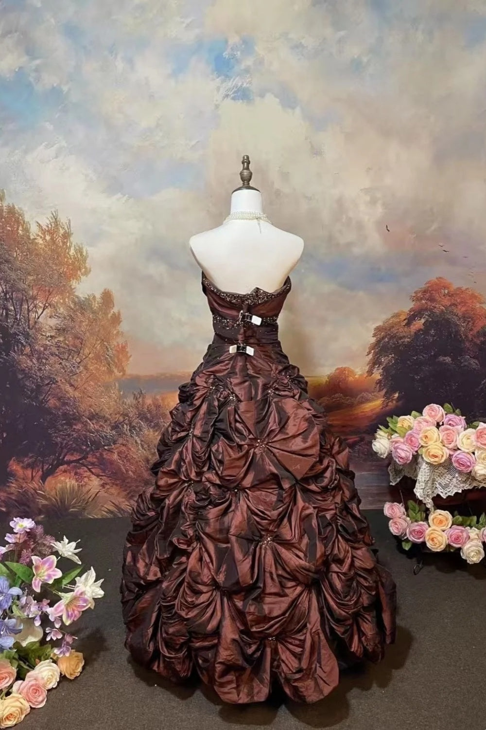 formaldressy-Brown Shimmering Long Satin Ball Gown gh6295