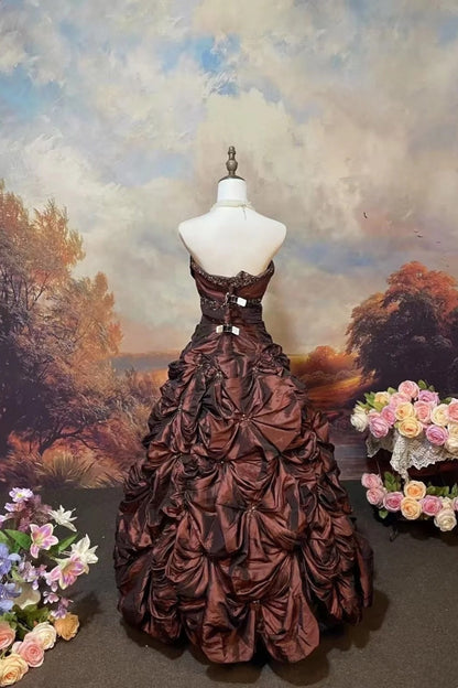 formaldressy-Brown Shimmering Long Satin Ball Gown gh6295