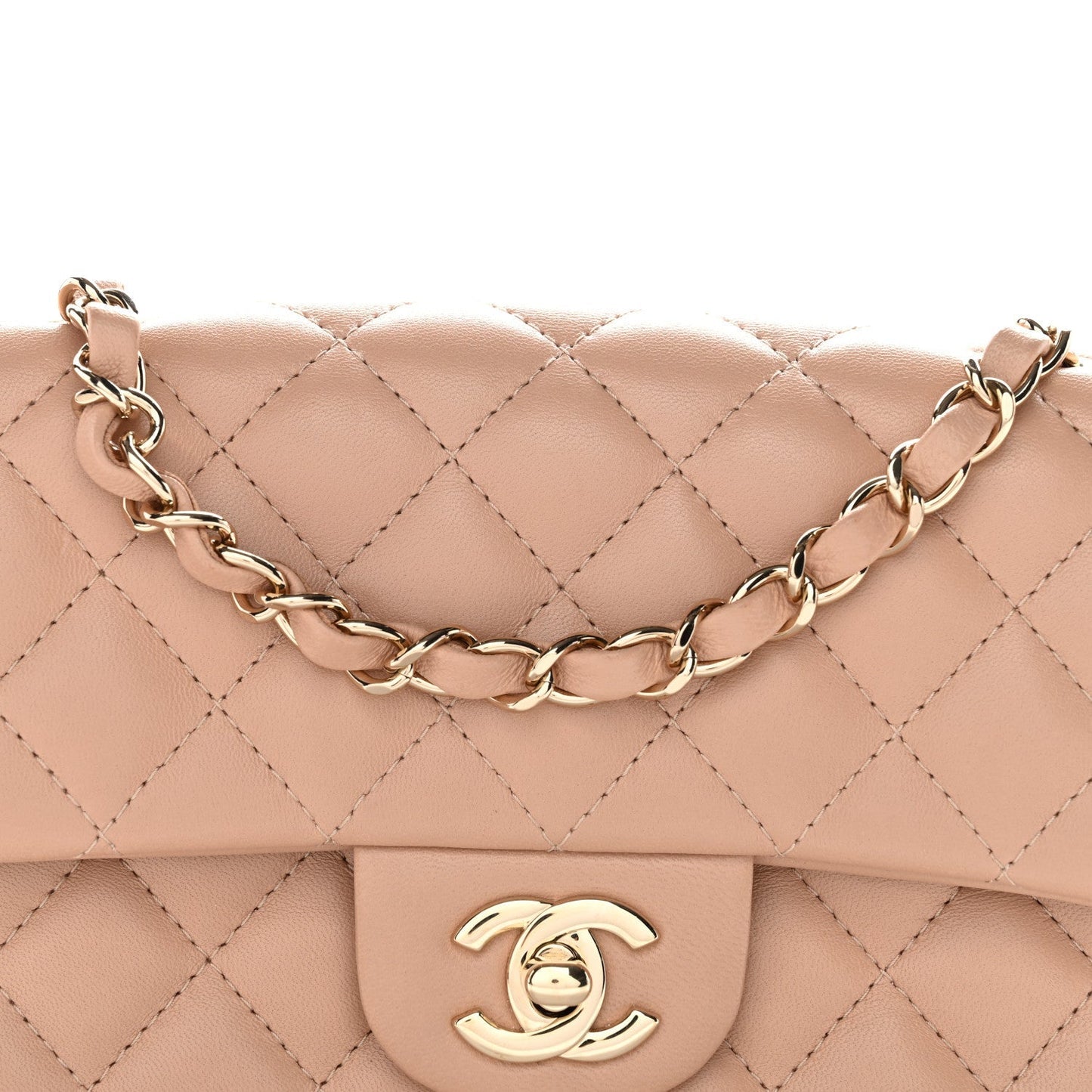 Lambskin Quilted Mini Rectangular Flap Beige