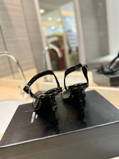 SL OPYUM SANDALS 80 BLACK CALFSKIN