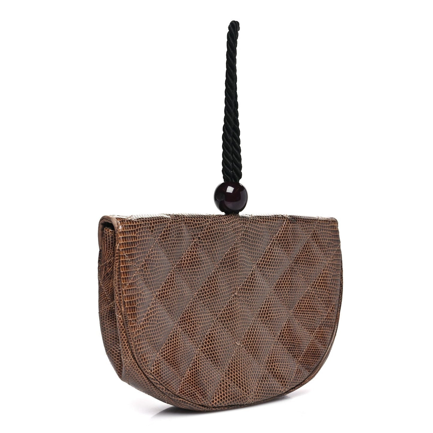 Lizard Quilted Rope Half Moon Clutch Dark Brown