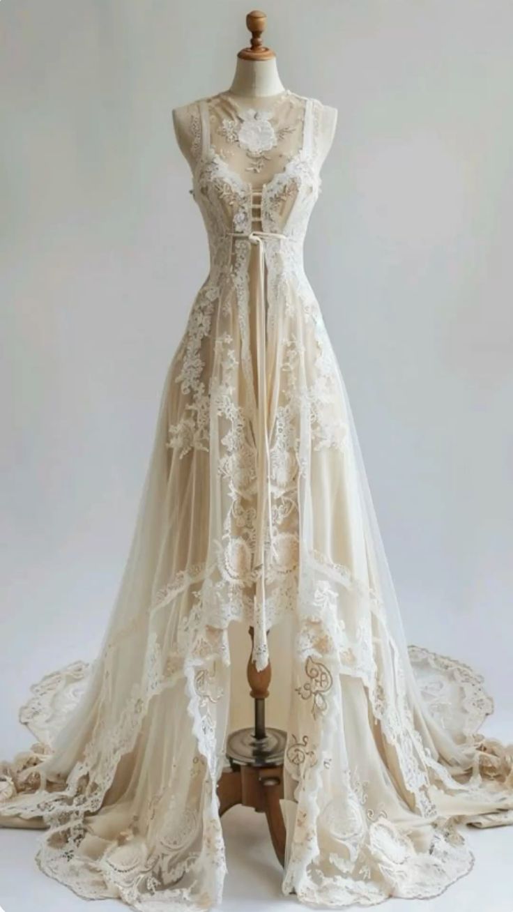 formaldressy-Wedding Dress Nude Lace Tulle Sleeveless Floor-Length Train Vintage Gown Gh6333