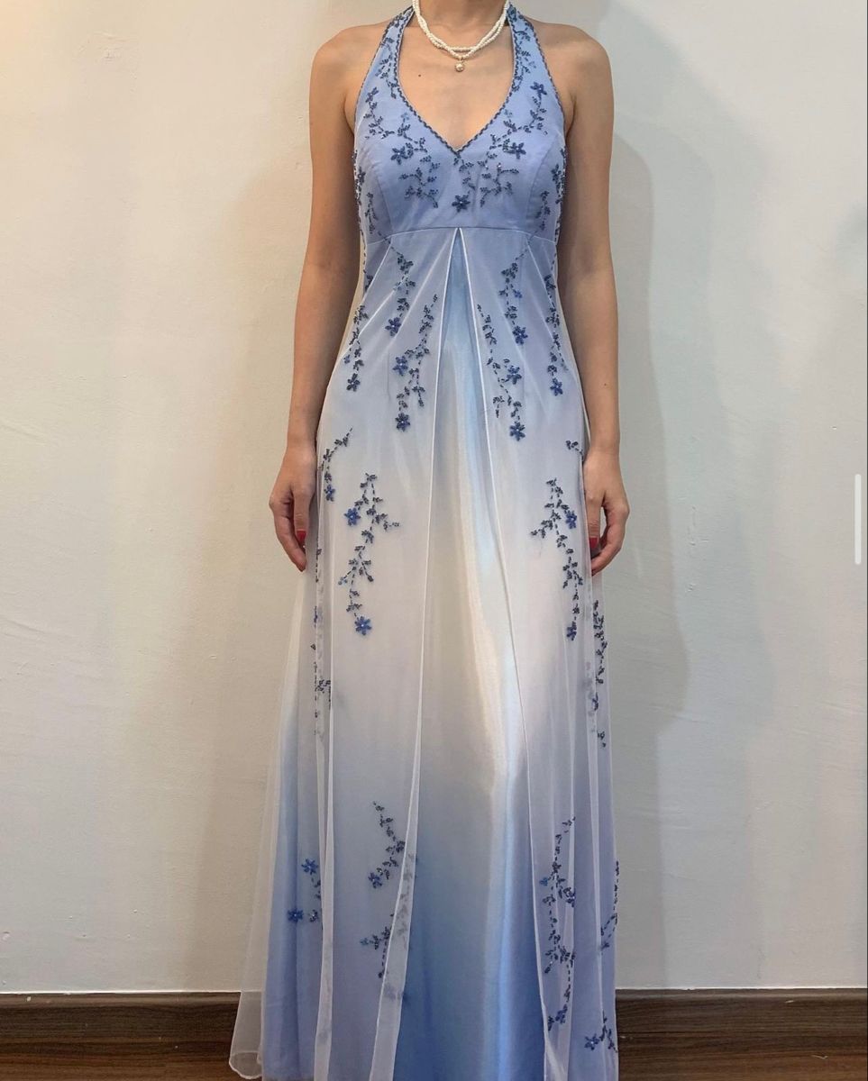 formaldressy--Blue and white exquisite floral strap fashion long tulle floor-length ball gown graduation dress gh5520