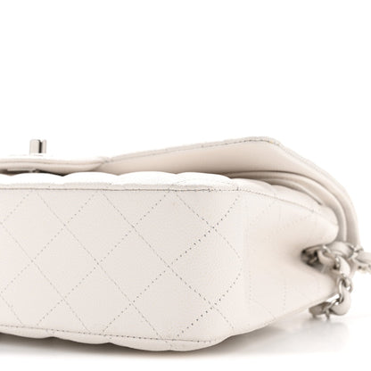 Caviar Quilted Medium Double Flap White