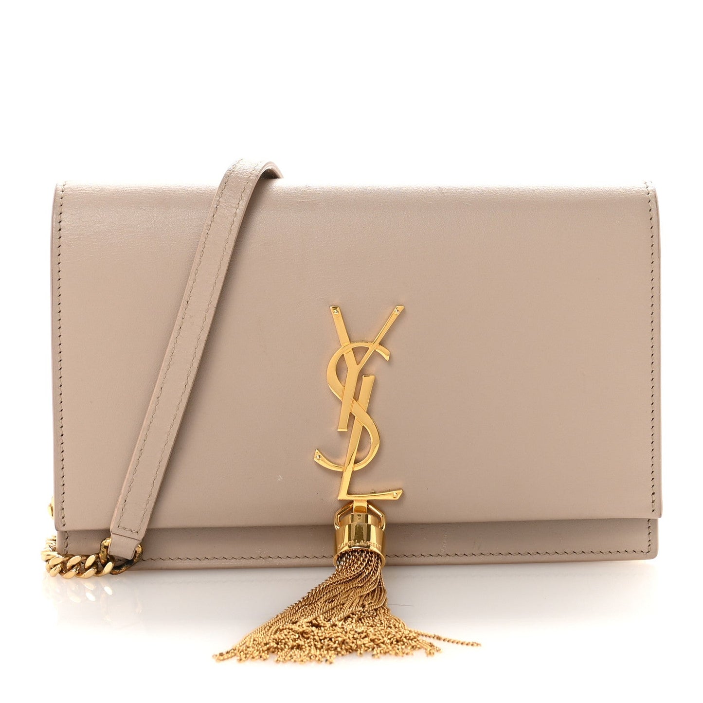 Smooth Calfskin Classic Monogram Kate Tassel Chain Wallet Dark Beige