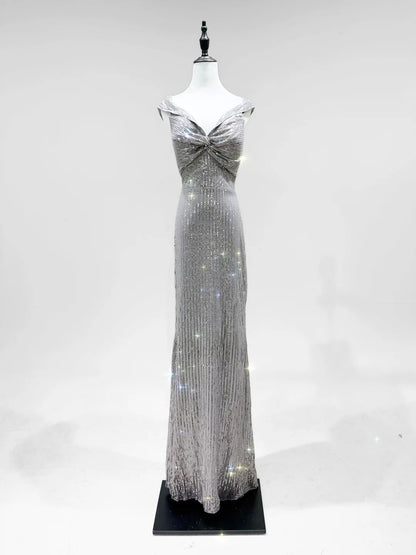 formaldressy-Silver shiny fashion sequins long prom dress birthday party dress gh5419