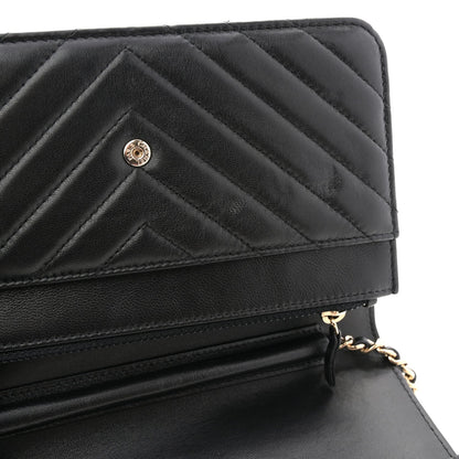 Lambskin Chevron Quilted Wallet On Chain WOC Black