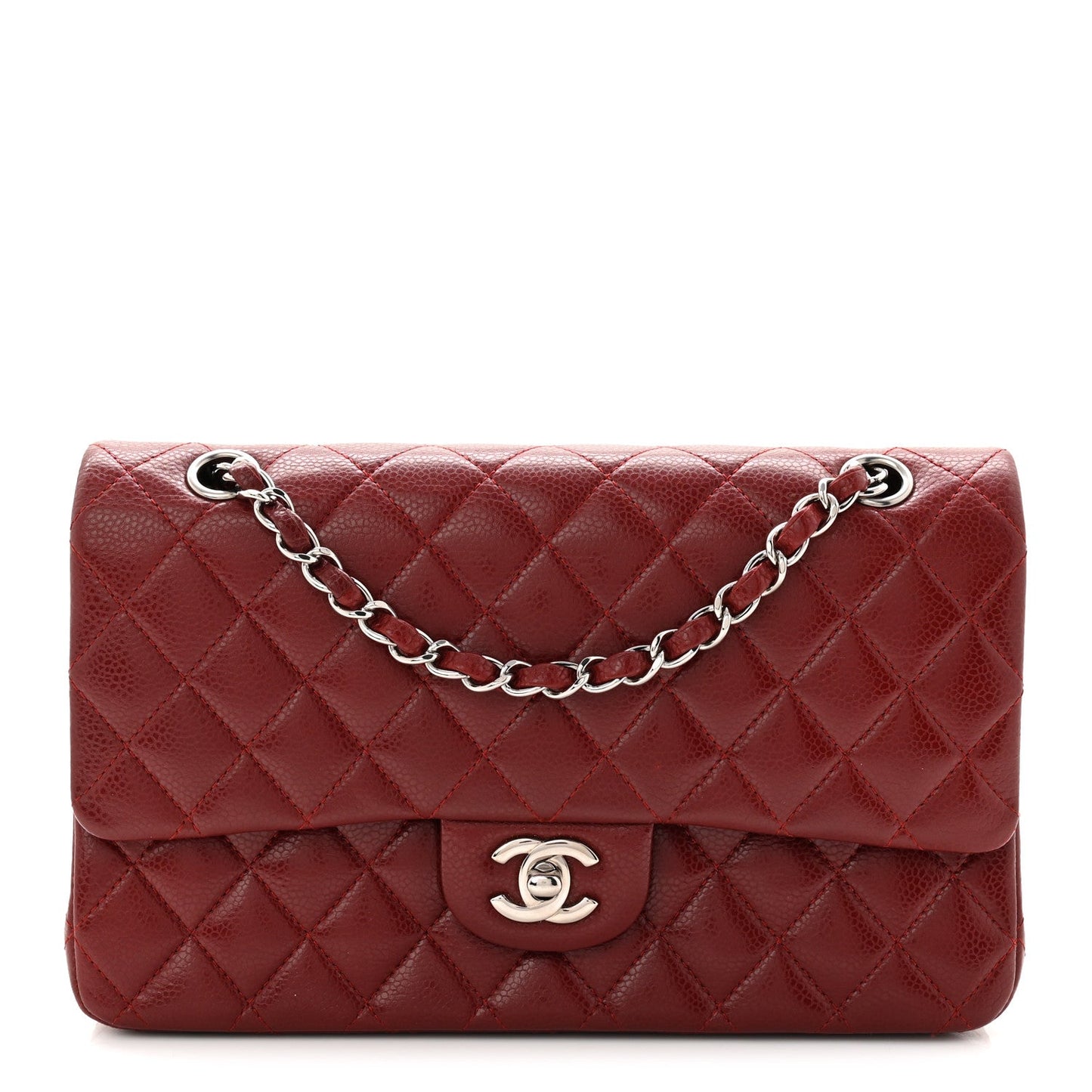 Caviar Quilted Medium Double Flap Burgundy