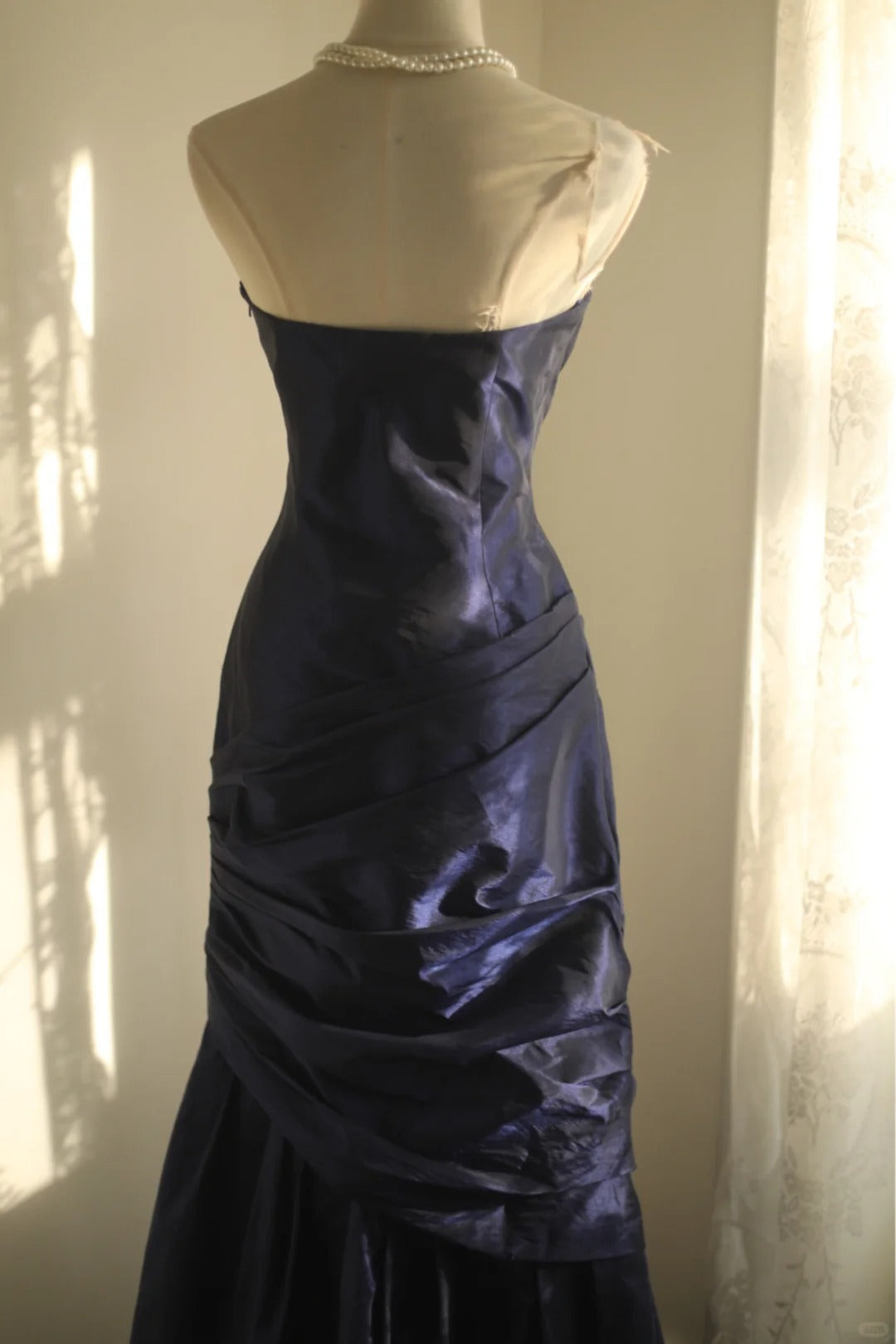 formaldressy-Blue mermaid long satin fishtail ball princess prom dress evening gown gh5742