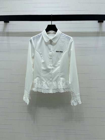 Miumiu 2026 Lace Embroidered Long-Sleeve Shirt Black and White Polyester 356380