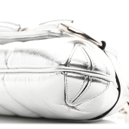 Metallic Nappa Vertical Matelasse Small Maxi Horsebit Chain Shoulder Bag Silver