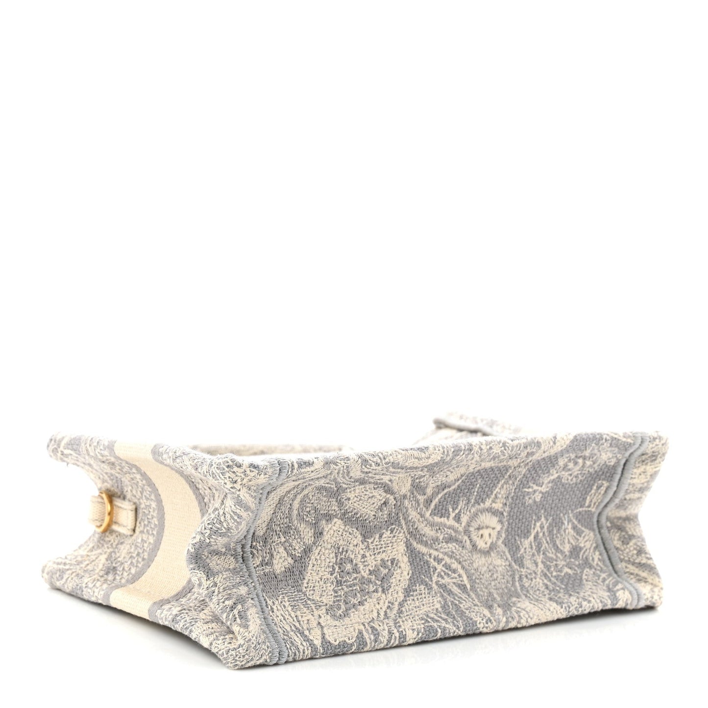 Canvas Embroidered Toile De Jouy Reverse Mini Book Tote With Strap Grey
