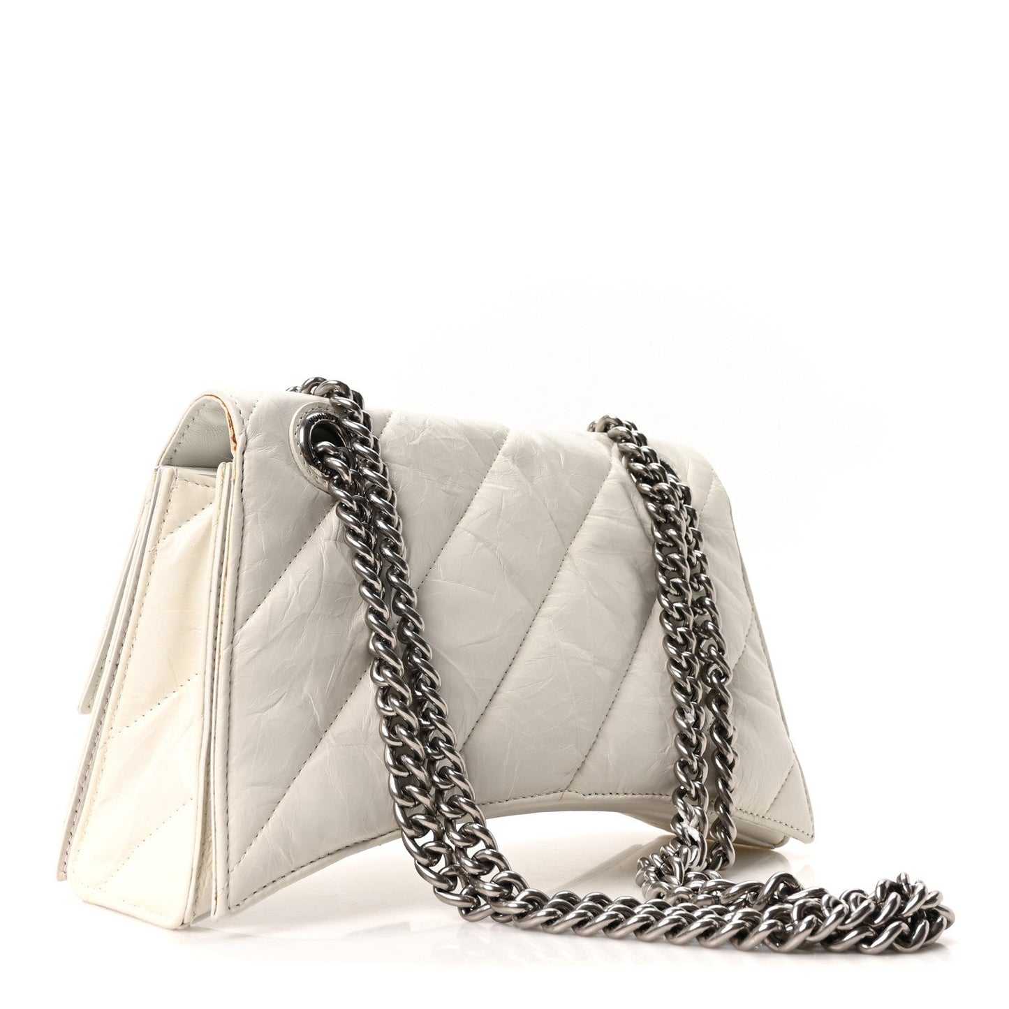 Crushed Calfskin Quilted Small Crush Chain Bag Optic White