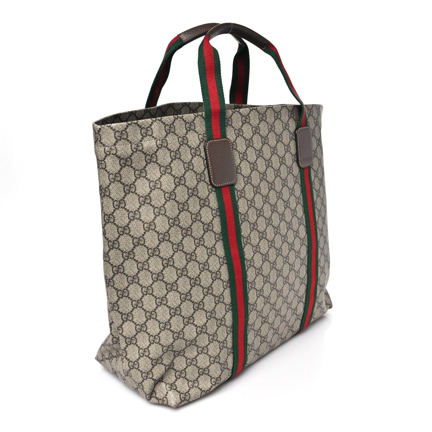 Tender GG Supreme Monogram Textured Dollar Calfskin Web Tote Beige Ebony New Acero