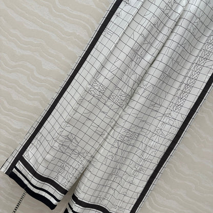 Hm 25 Coaching Deja Vu Wide-leg Straight Pants White Black Silk