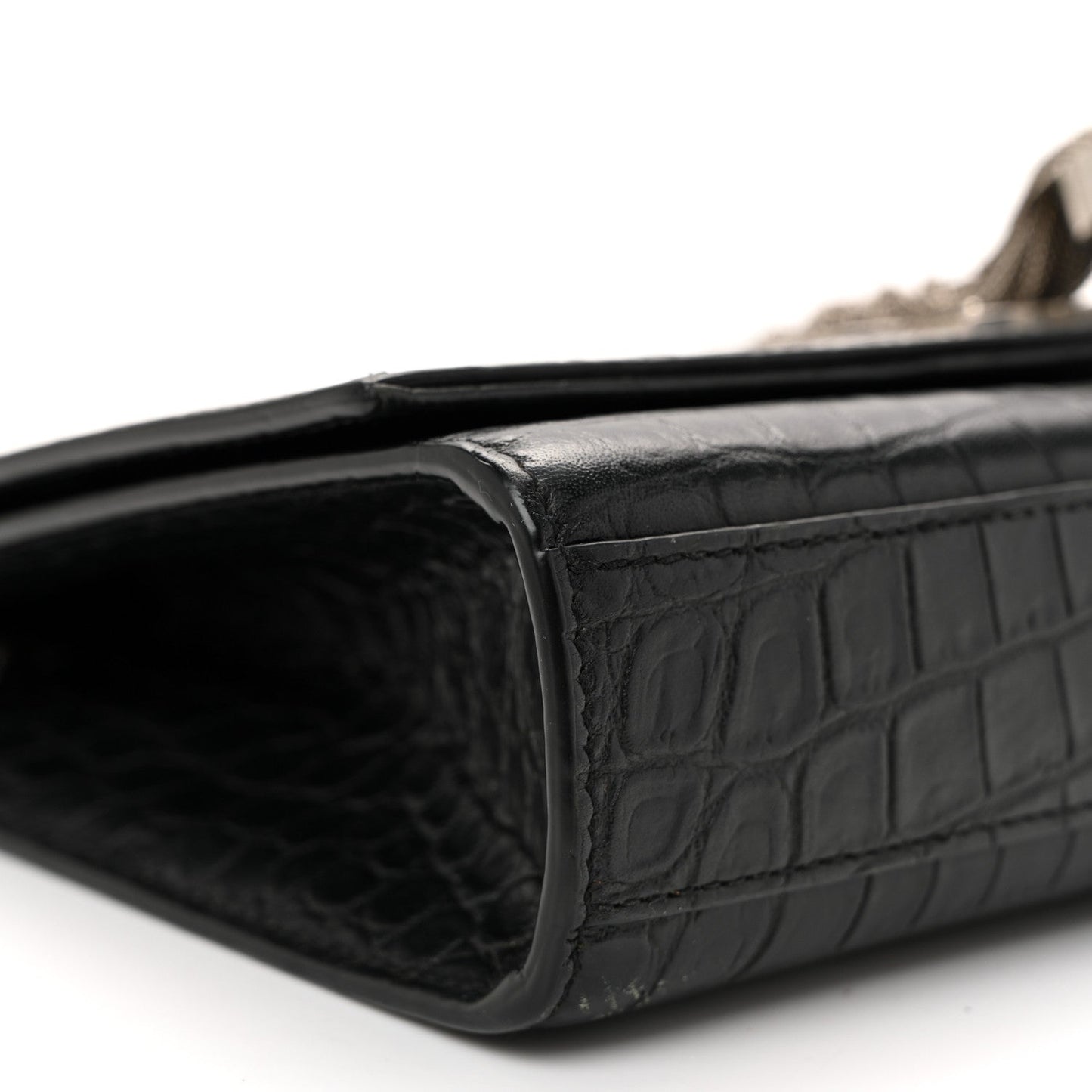 Calfskin Crocodile Embossed Medium Classic Monogram Kate Tassel Satchel Black