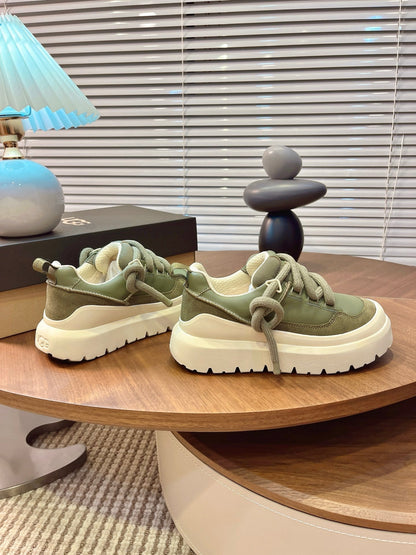 UGG Heritage Utility Sneakers Cream Olive Green Suede Cowhide