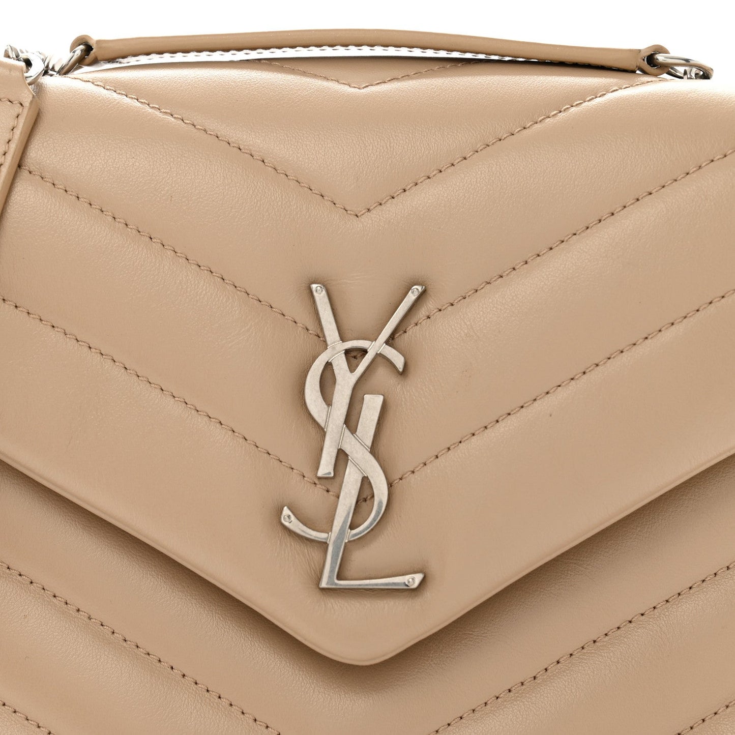 Calfskin Y Quilted Monogram Small Loulou Chain Satchel Dark Beige