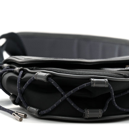 X SACAI Grained Calfskin Technical Fabric Mens Saddle Bag Black