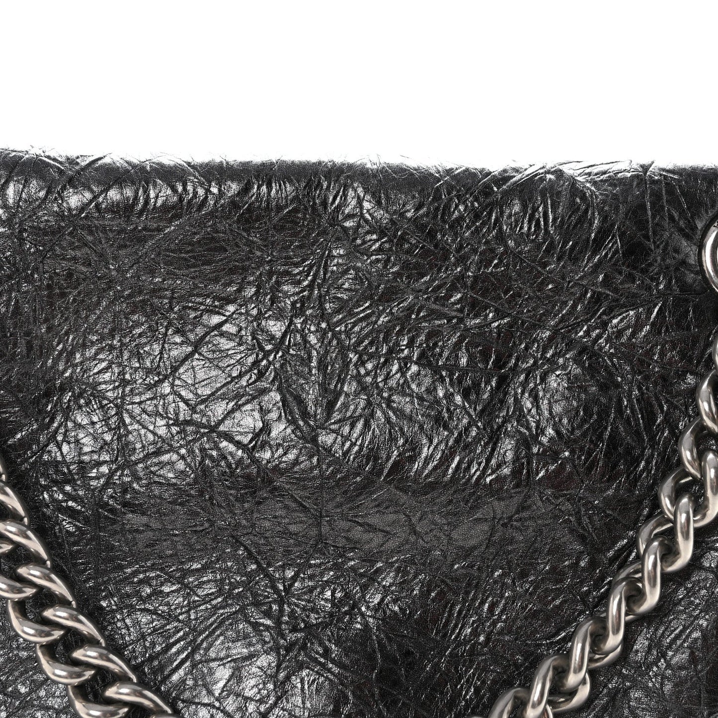 Metallic Crushed Calfskin Medium Crush Chain Bag Steel Grey
