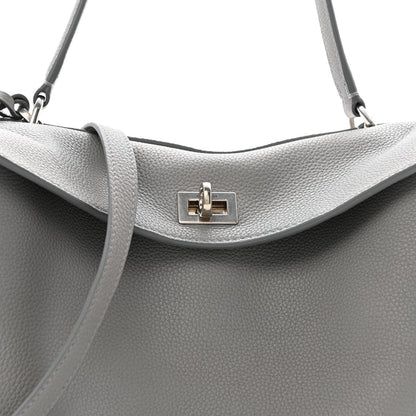 Grained Calfskin Small Rodeo Top Handle Handbag Grey