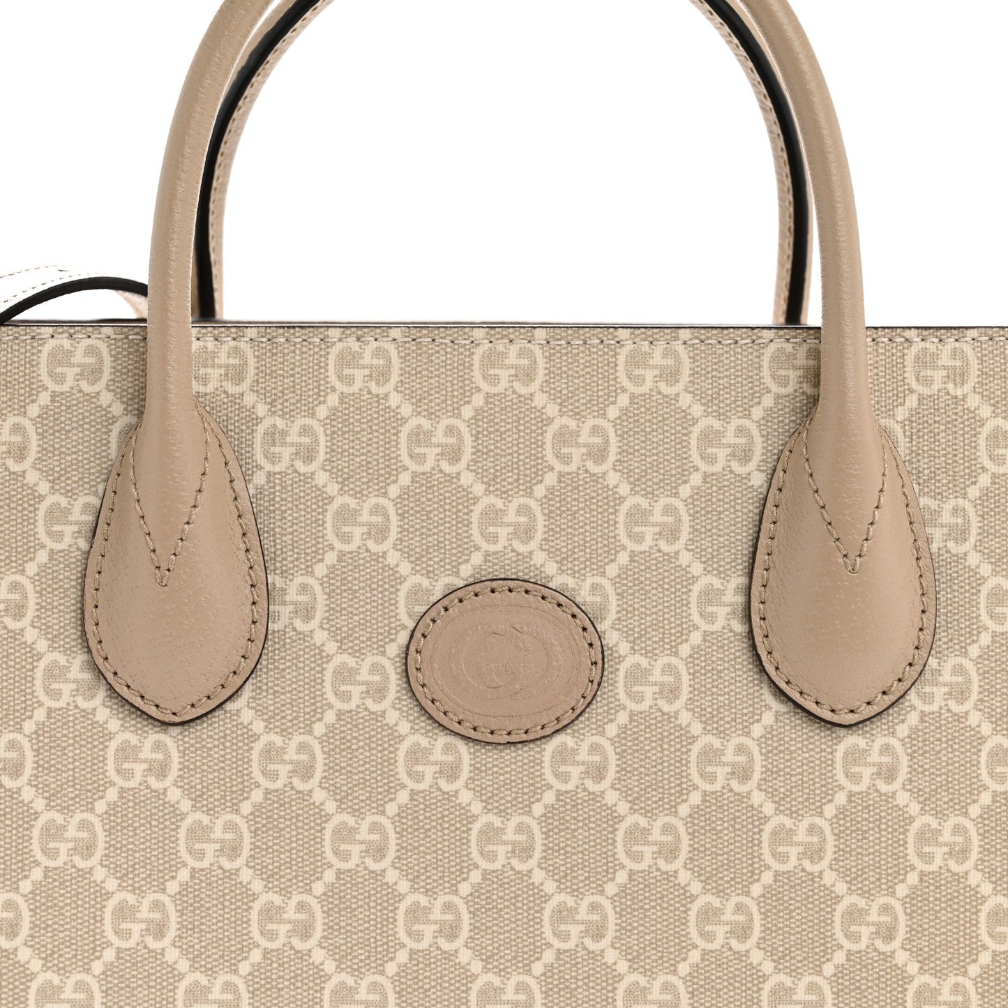 GG Supreme Monogram Textured Dollar Calfskin Small Retro Interlocking G Tote Bag Beige Mystic White Oatmeal