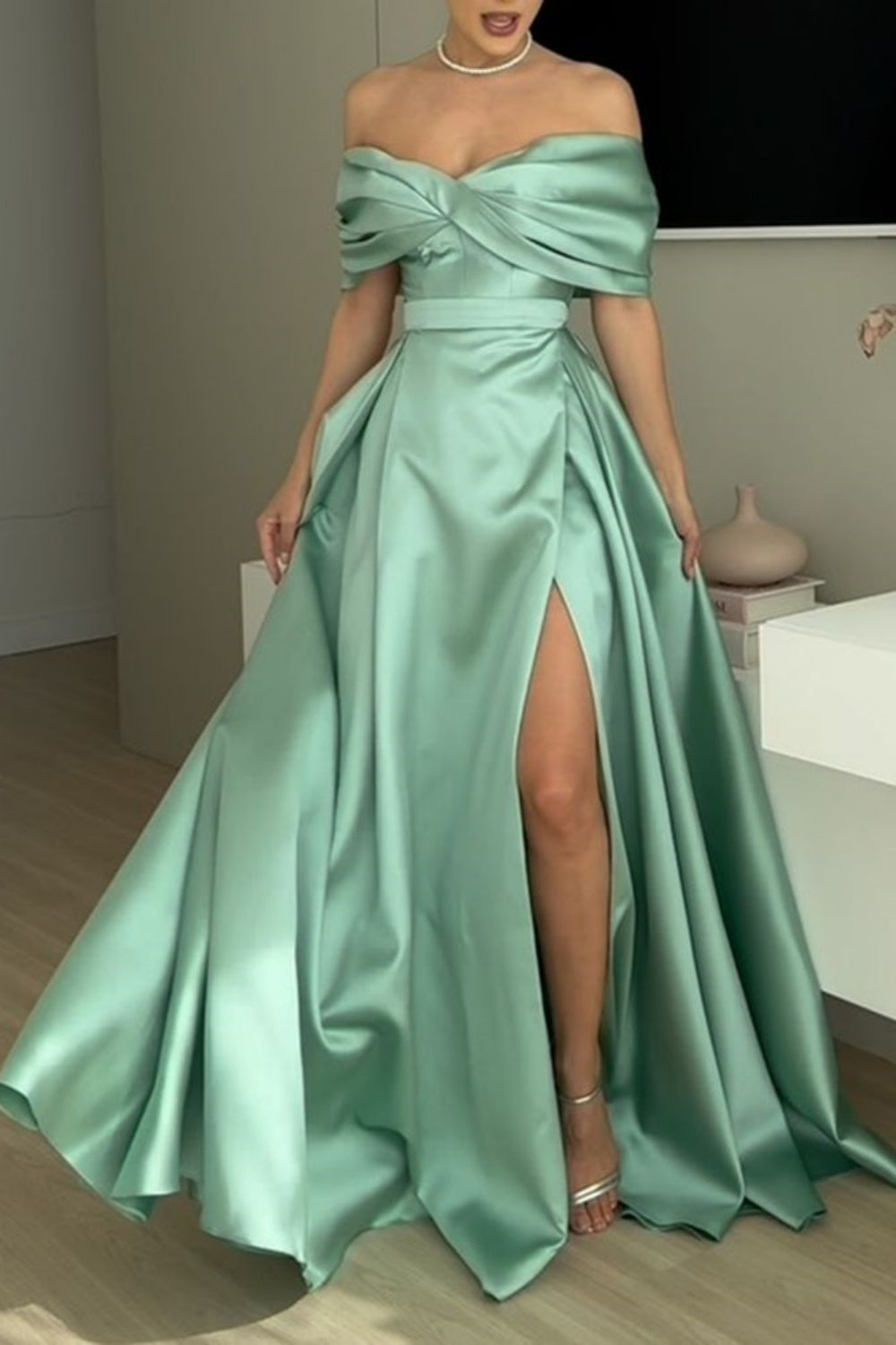 formaldressy-Green Elegant Long Satin Ball Gown gh5957